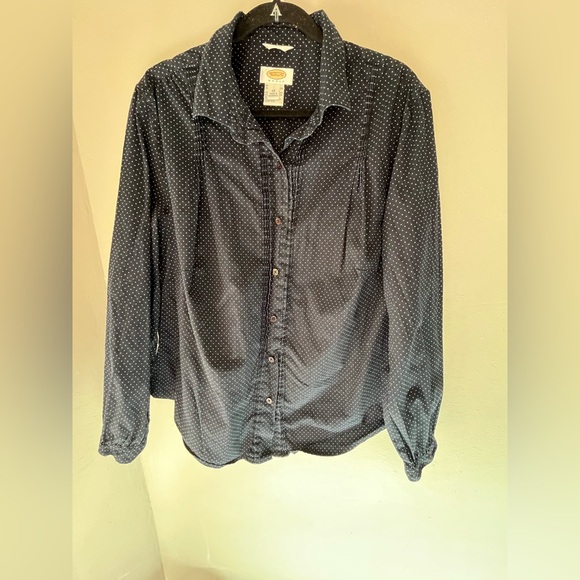 Talbots Dark Blue w Light Blue Polka Dots Long Sleeve Button Up Blouse Size 2X - Picture 1 of 5